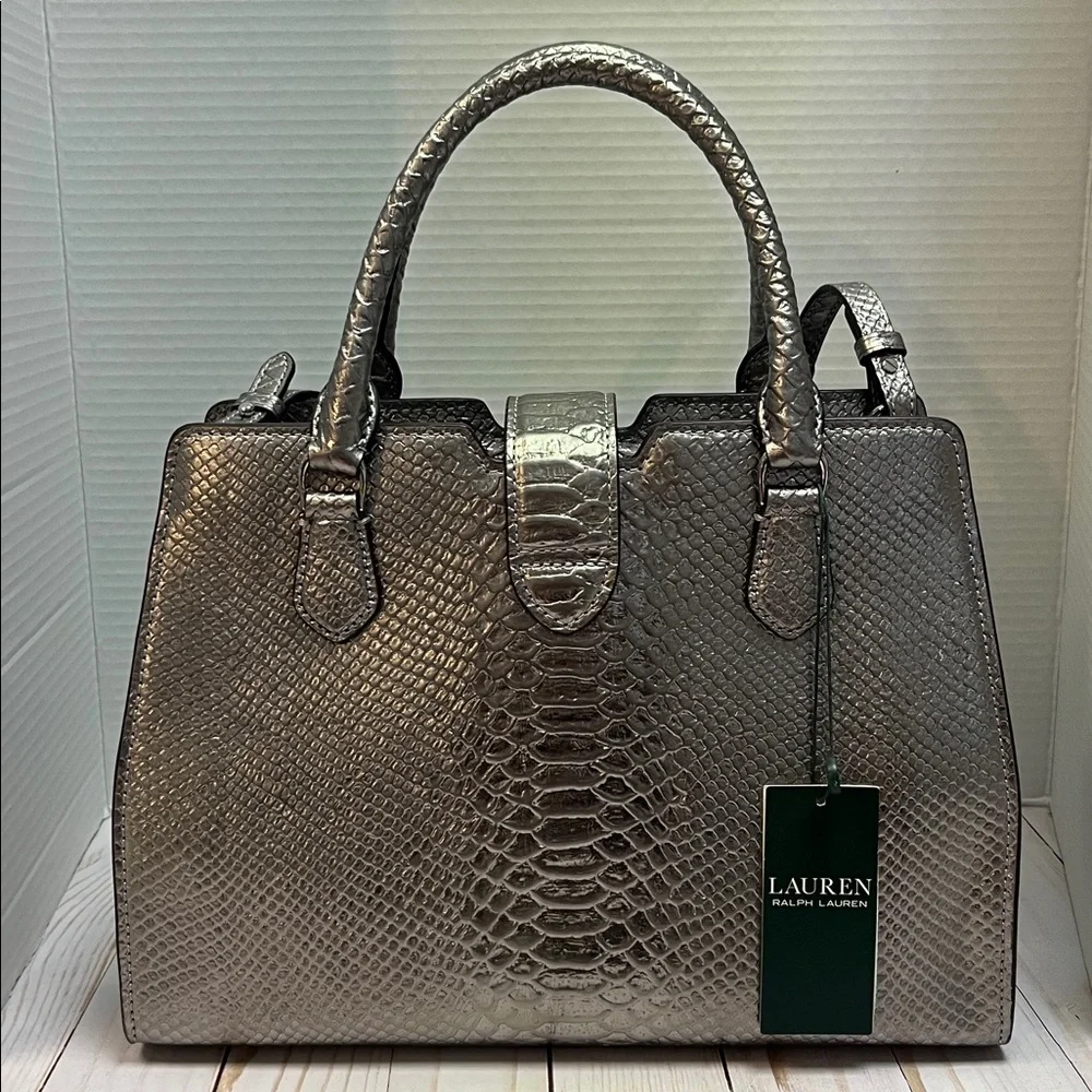 Ralph Lauren metallic handbag. Adjustable shoulder strap. Snakeskin print. NWT! - Picture 2 of 10